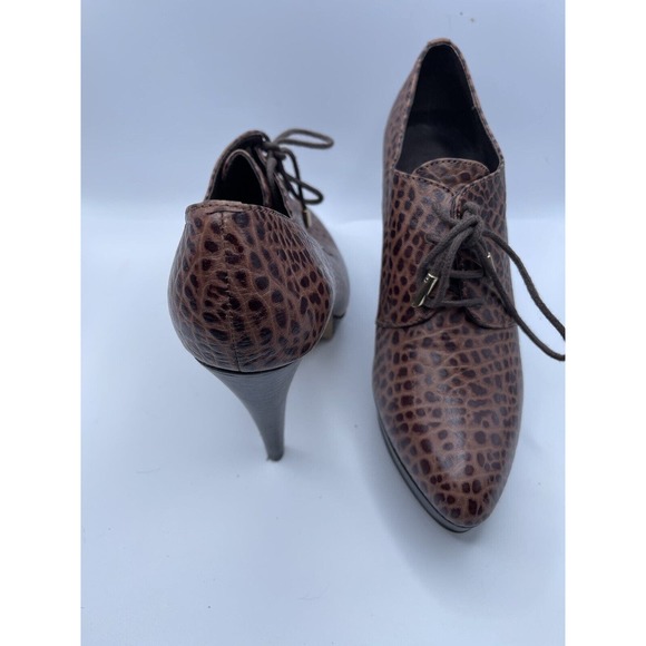 Pilar Abril Brown Leather Snake Style Platform Shoes Heel Tie Size 7.5 US 38 - Picture 5 of 9